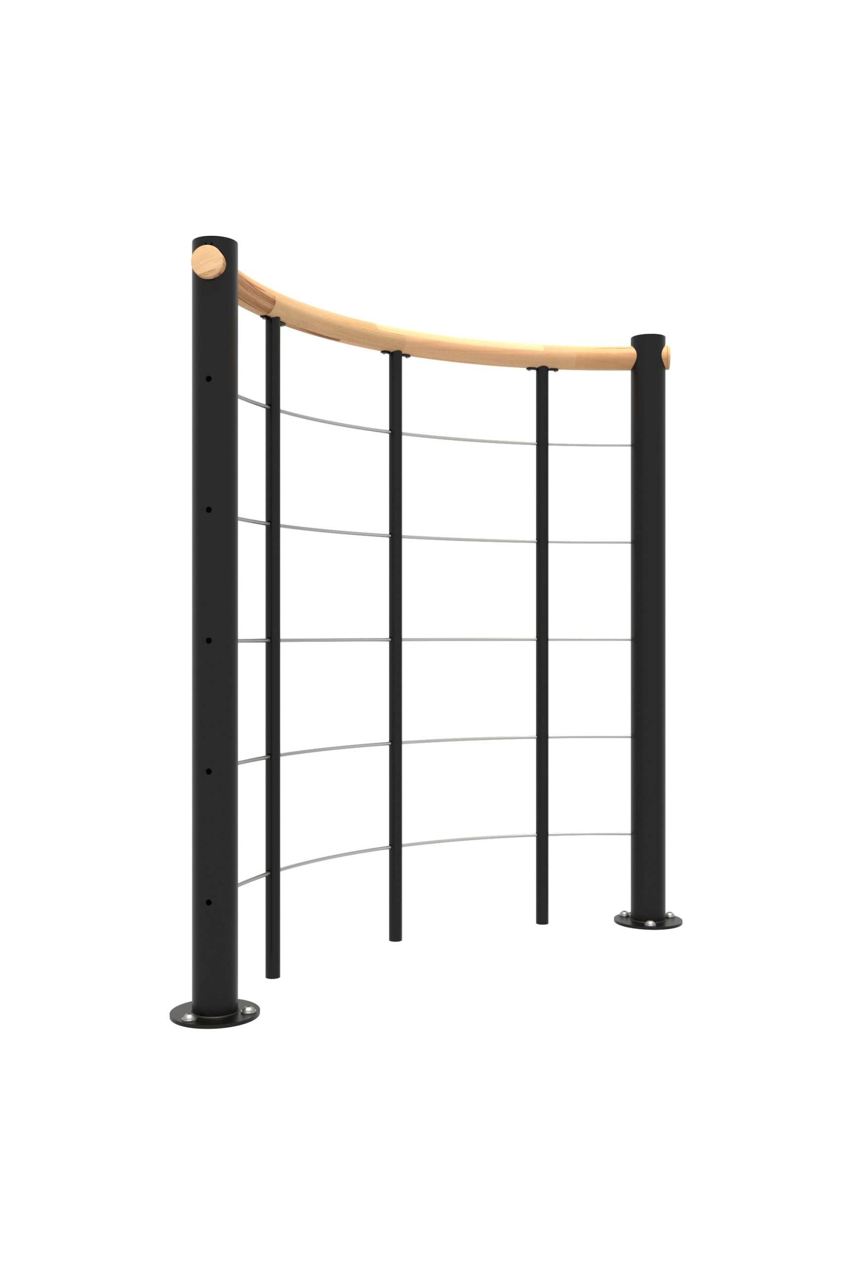 Minka_Treppe_Bruestungsgelaender_Untergurte_Holz_Buche_schwarz_rund Bröstningsräcke med nedre kord och ett runt träräcke - Bild 1