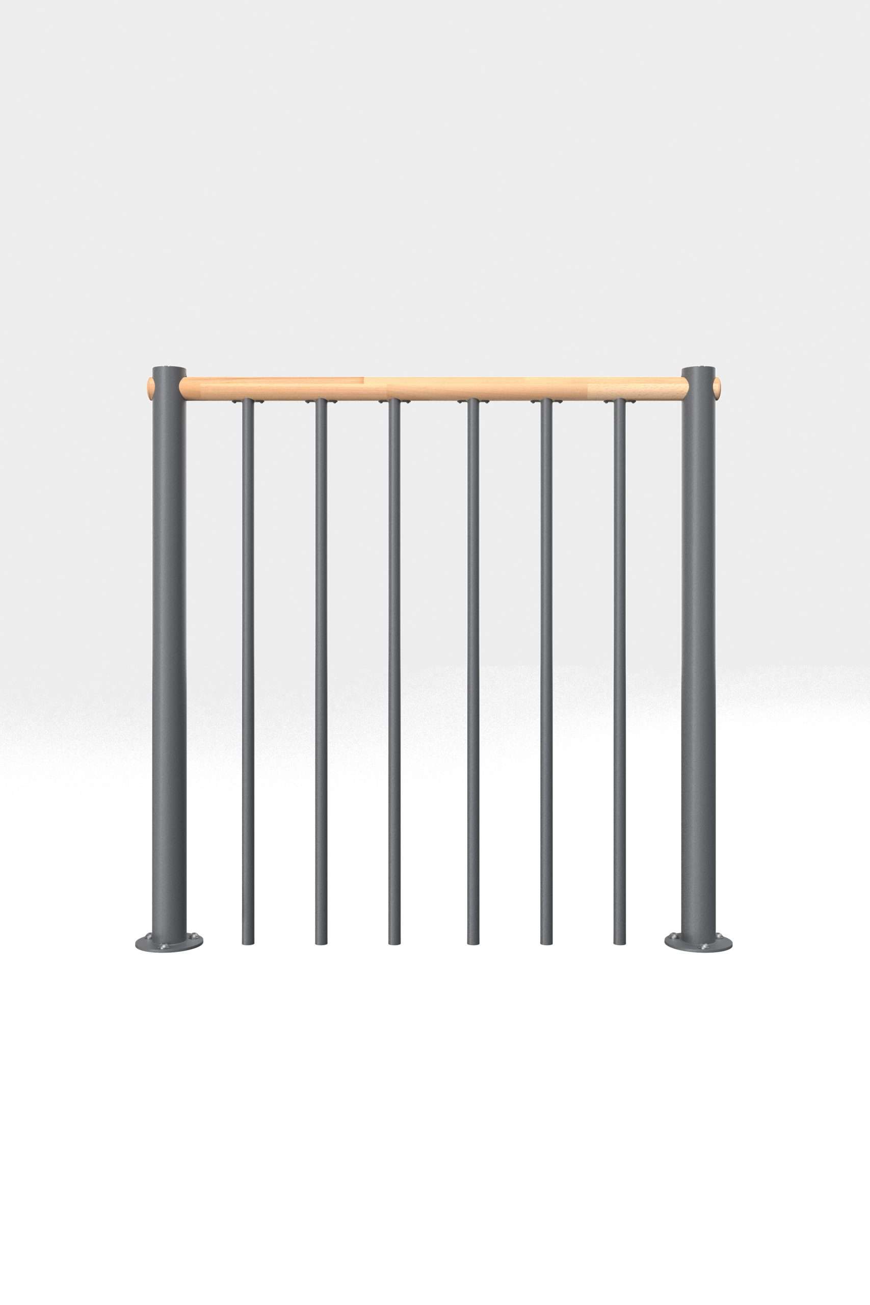 Bruestungsgelaender_Staebe_Holz_Buche_grau_gerade_1 Bröstningsräcke med vertikala stänger och träräcke rakt - Bild 1